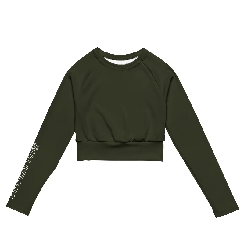 THE ESSENTIAL LONG SLEEVE FITTED CROP TOP GS LOGO OLIVE