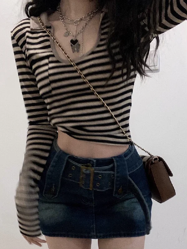 Women Casual Striped Retro Top