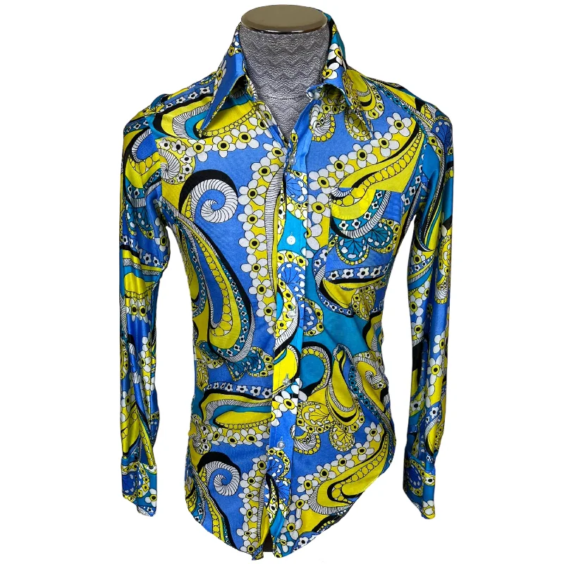 1970s Vintage Disco Shirt Sheer Psychedelic Polyester Size M