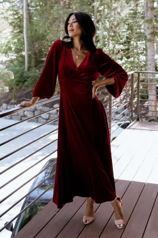 Adelita Velvet Maxi Dress | Merlot