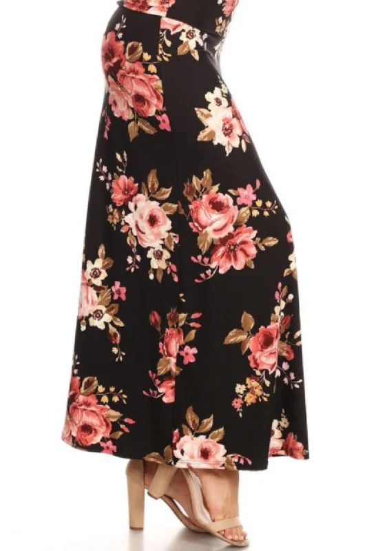 Floral Maxi Skirt in Black Style 833