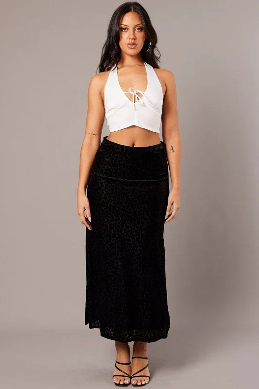 Black Maxi Skirt Mid Rise Burn Out