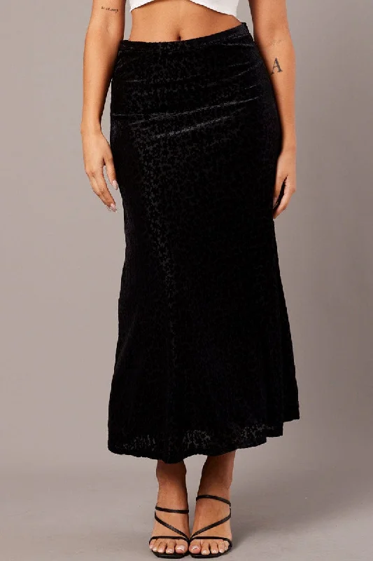 Black Maxi Skirt Mid Rise Burn Out