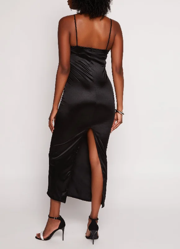 Satin Slit Back Cami Maxi Dress