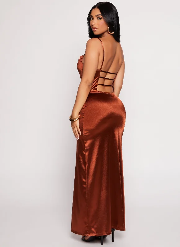 Satin Caged Back Maxi Dress