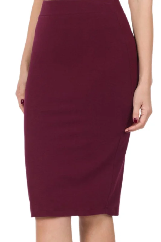 Cotton basic Knee skirt Style 4562 in Dark Burgundy