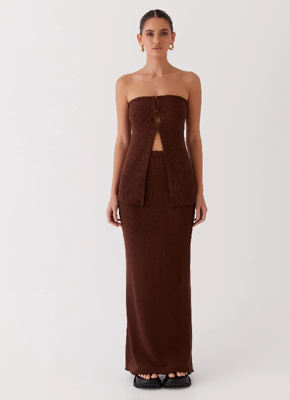 Delicate Lady Knit Maxi Skirt - Chocolate