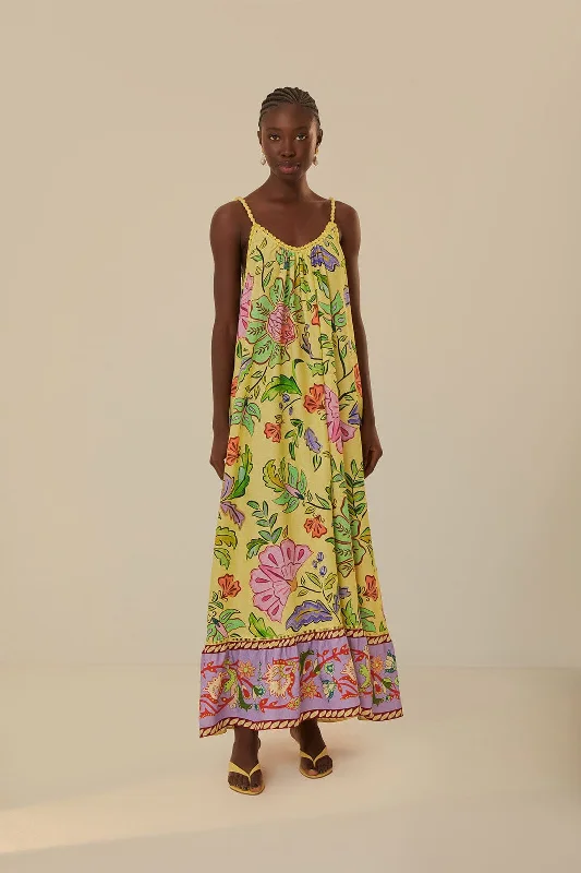 Yellow Floral Insects Maxi Dress