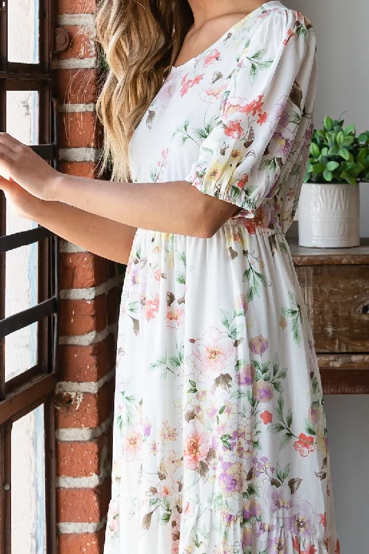 Floral Maxi Dress Style 1070 in Ivory