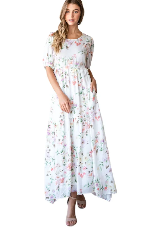 Floral Maxi Dress Style 1070 in Ivory