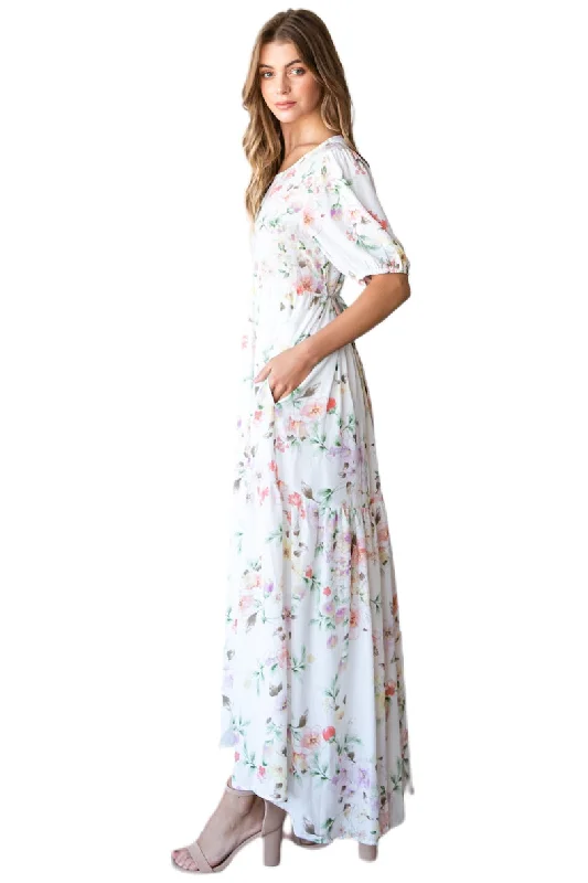 Floral Maxi Dress Style 1070 in Ivory