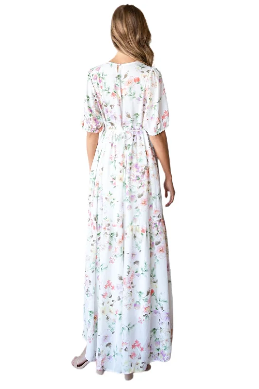 Floral Maxi Dress Style 1070 in Ivory