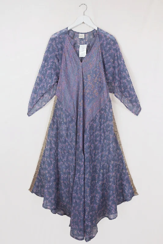 Goddess Dress - Blue Stone Secret Garden - Vintage Silk - Free Size