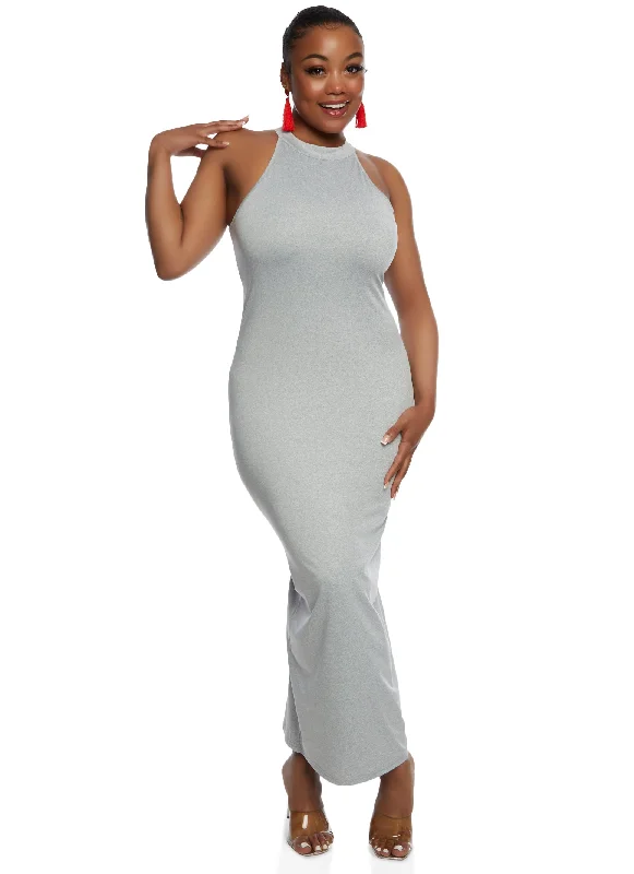 Plus Size Daisy Mock Neck Sleeveless Maxi Dress