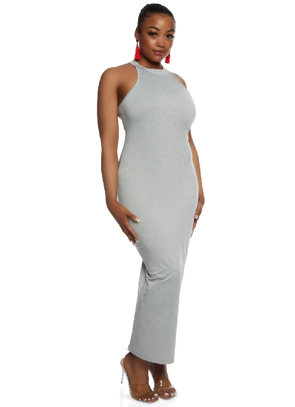 Plus Size Daisy Mock Neck Sleeveless Maxi Dress