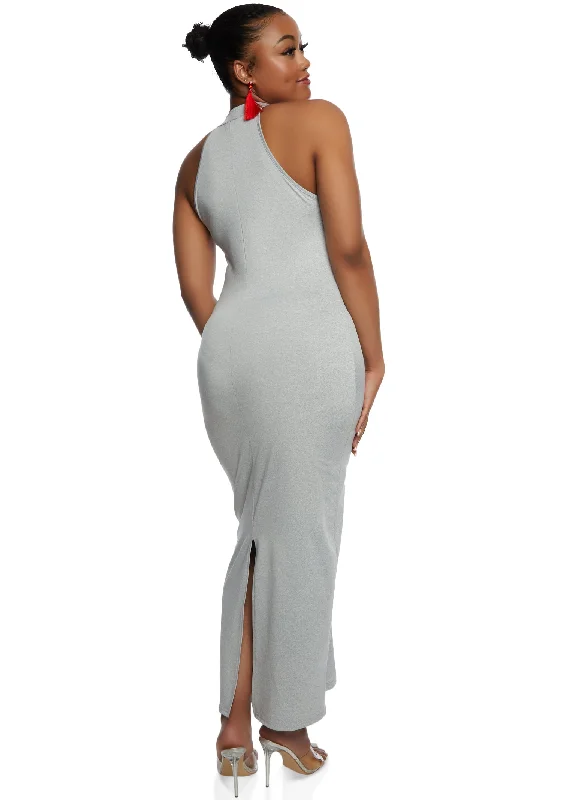 Plus Size Daisy Mock Neck Sleeveless Maxi Dress