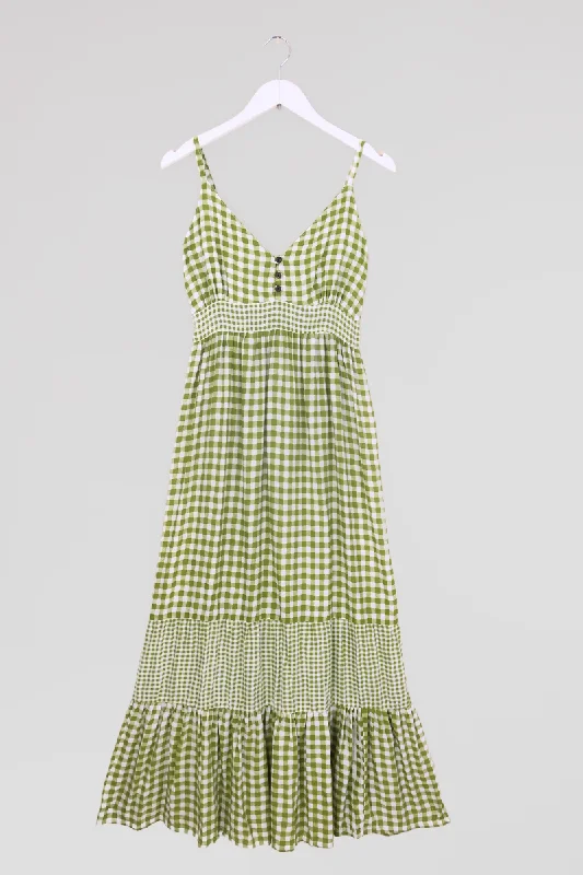 Jessie Maxi Dress in Apple Green Gingham