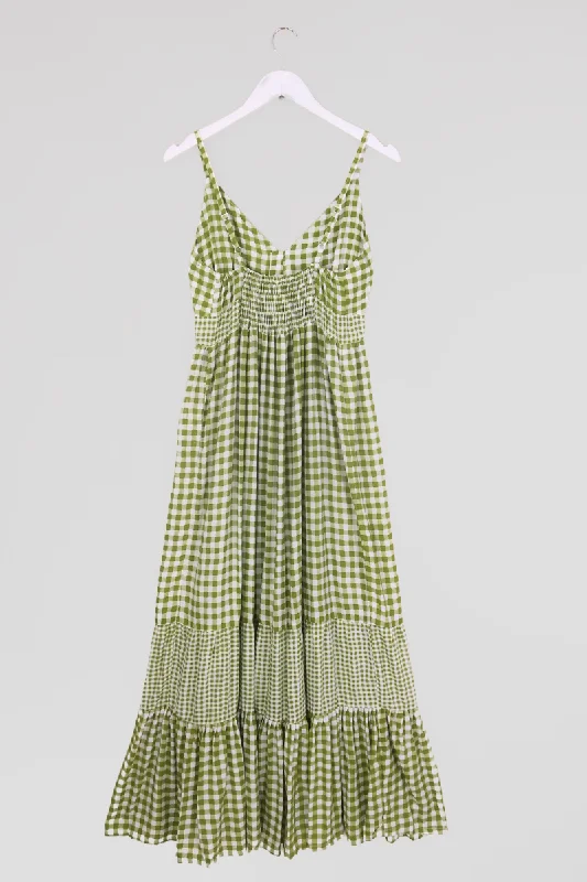 Jessie Maxi Dress in Apple Green Gingham