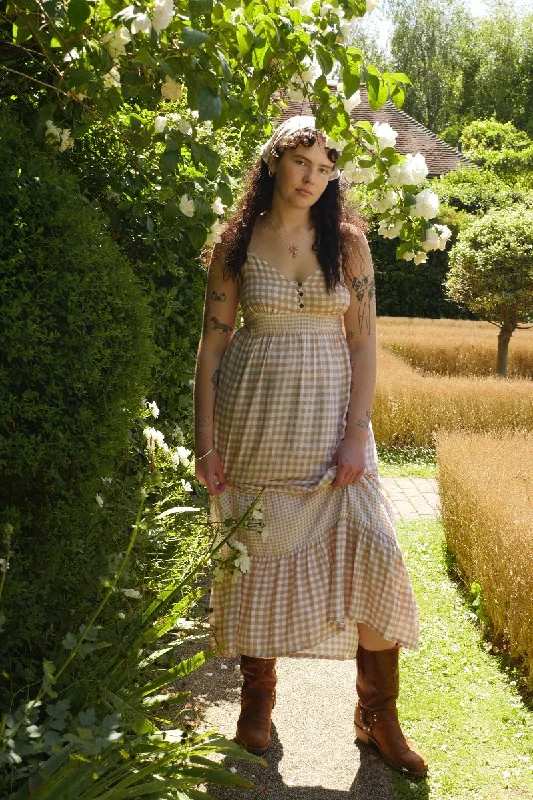 Jessie Maxi Dress in Biscuit Brown Gingham