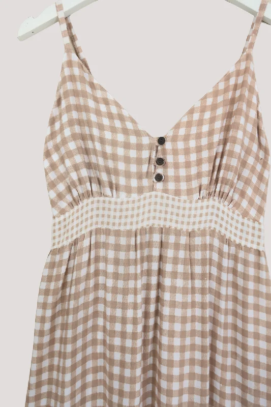 Jessie Maxi Dress in Biscuit Brown Gingham