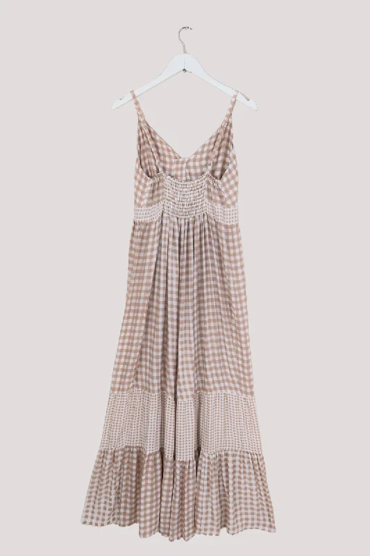 Jessie Maxi Dress in Biscuit Brown Gingham