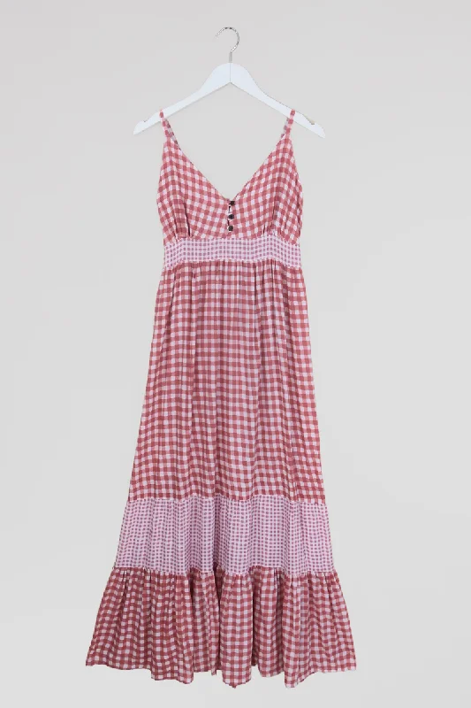 Jessie Maxi Dress in Strawberry Pink Gingham