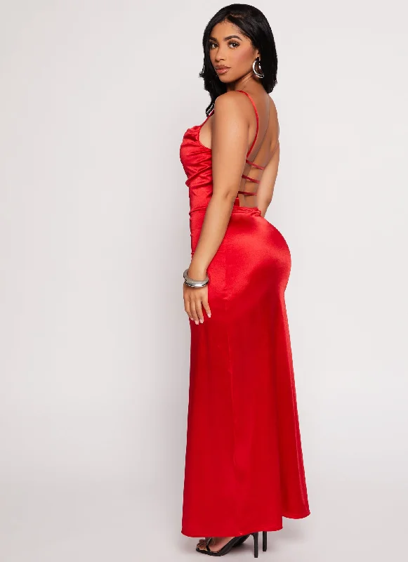 Satin Caged Back Maxi Dress