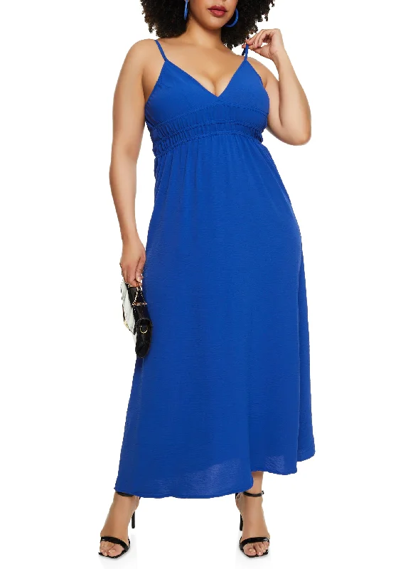 Plus Size Airy V Neck Empire Waist Maxi Dress