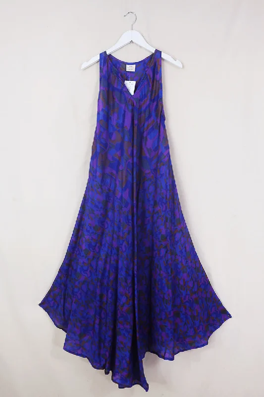 Siren Maxi Dress - Marbled Heather & Blue - Vintage Silk - Free Size