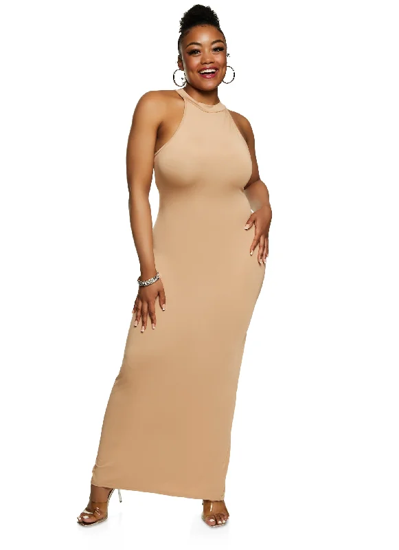 Plus Size Daisy Mock Neck Sleeveless Maxi Dress