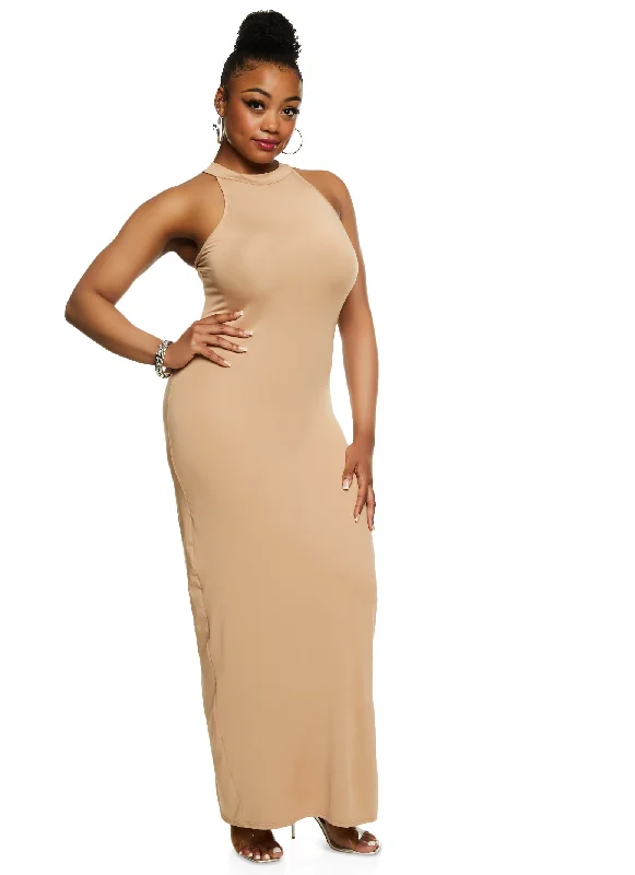 Plus Size Daisy Mock Neck Sleeveless Maxi Dress