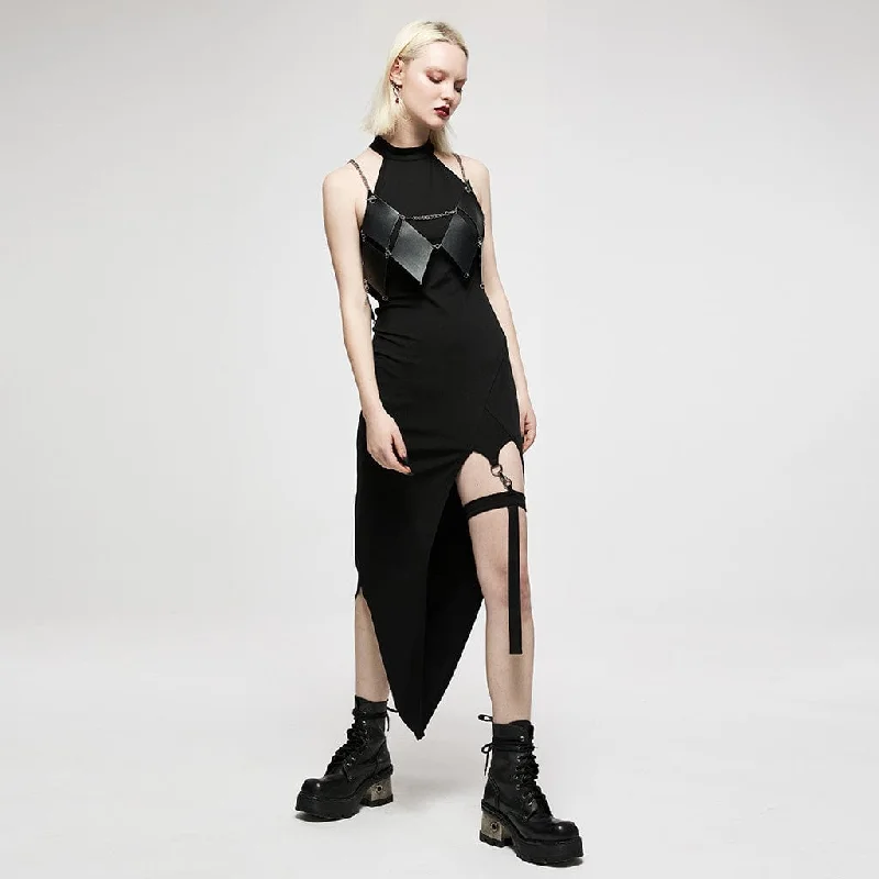 Women's Punk Halterneck Off Shoulder Slim-fitted Dress with Garter